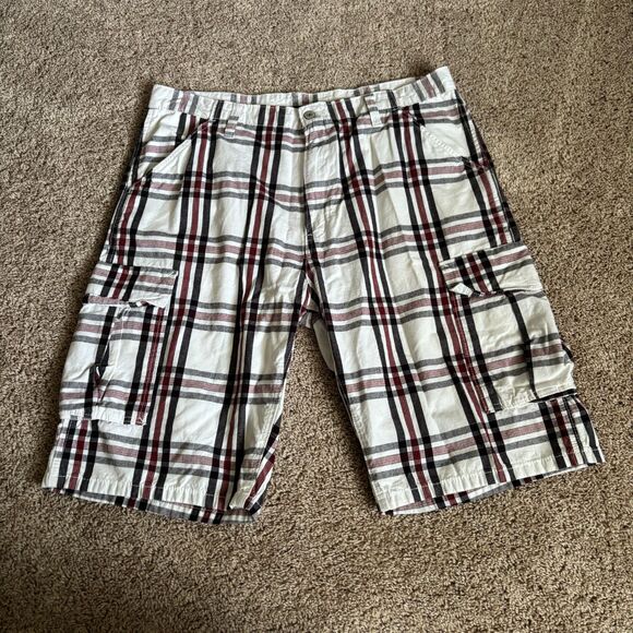 Levi's Short Mens 38 White Multi Plaid 100% Cotton Cargo Utility Casual - Picture 1 of 9